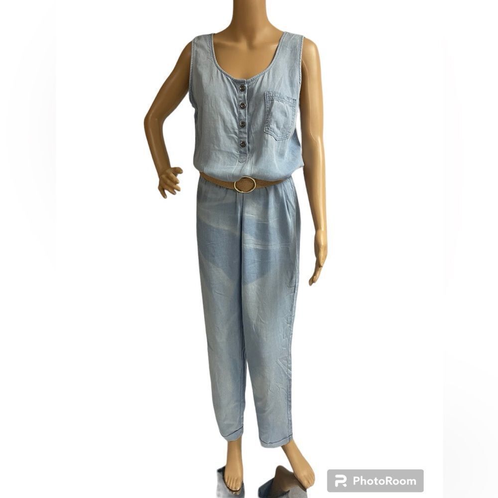 Coco & Carmen washed Tencel button up tank Jumpsuit, size S/M